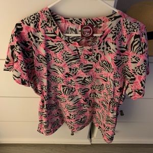 Zebra Scrub Top XL